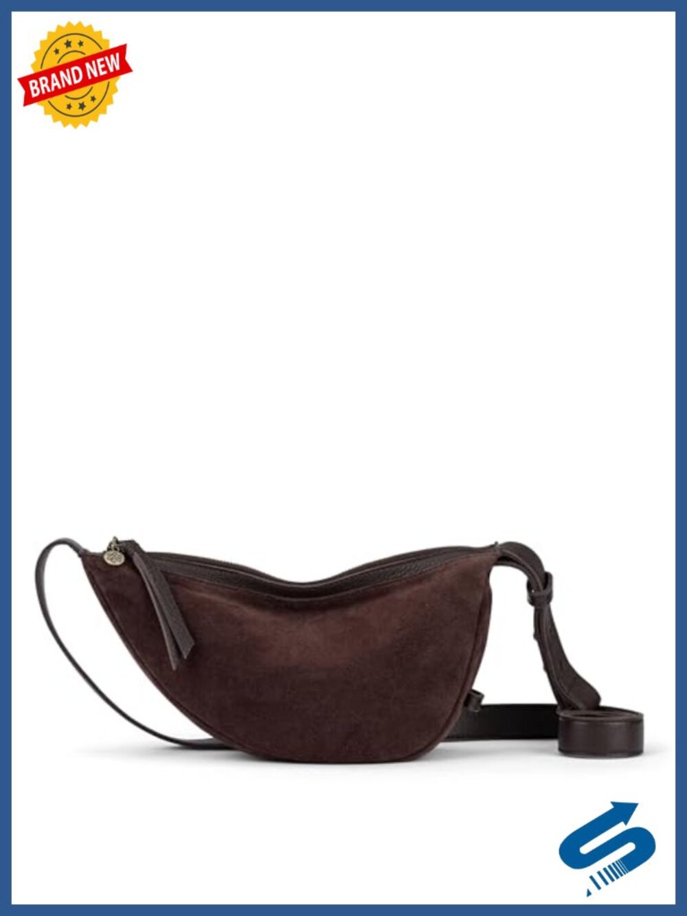 Leather Crescent Shoulder Bag with Adjustable Crossbody Strap & Zipper Closure